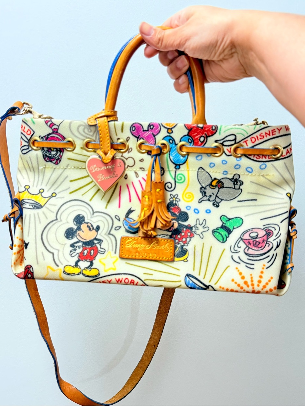 Dooney & Bourke Cream Disney Character Print Satchel with Tan Trim